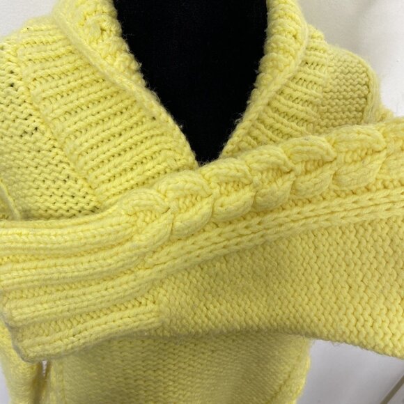 Vintage Hand Knit Cable Irish Woman M Yellow Wool Sweater Oversized 80s - Picture 6 of 7